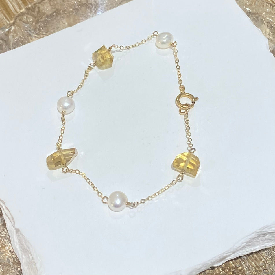 Yellow Crystal and Freshwater Pearl Bracelet