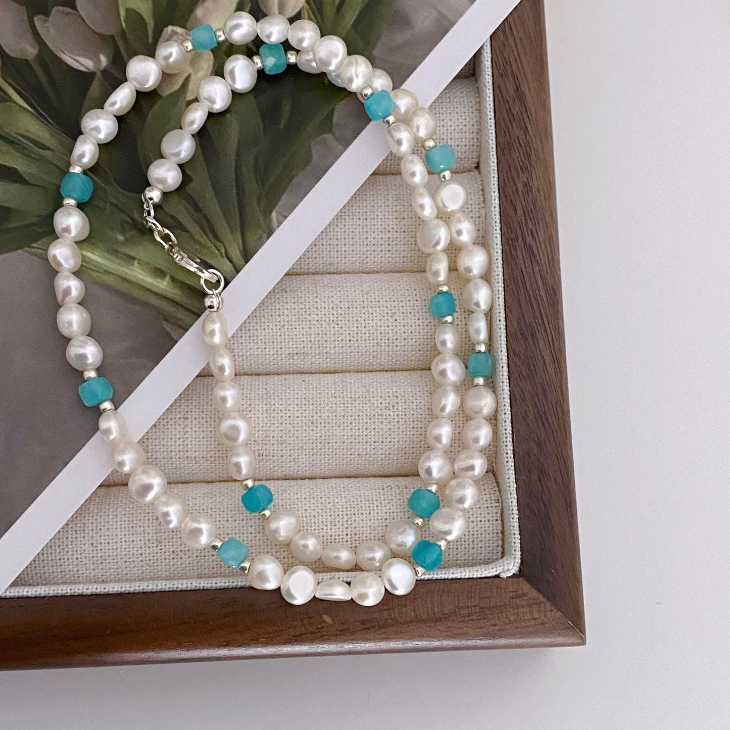 Londyn Amazonite and Freshwater Pearl Necklace