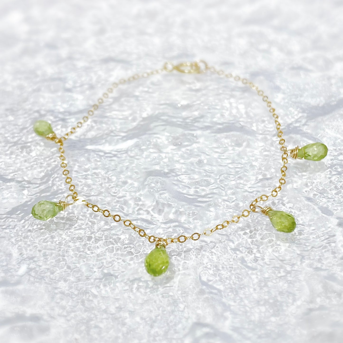 Gold filled chain with floating Peridot Bracelet