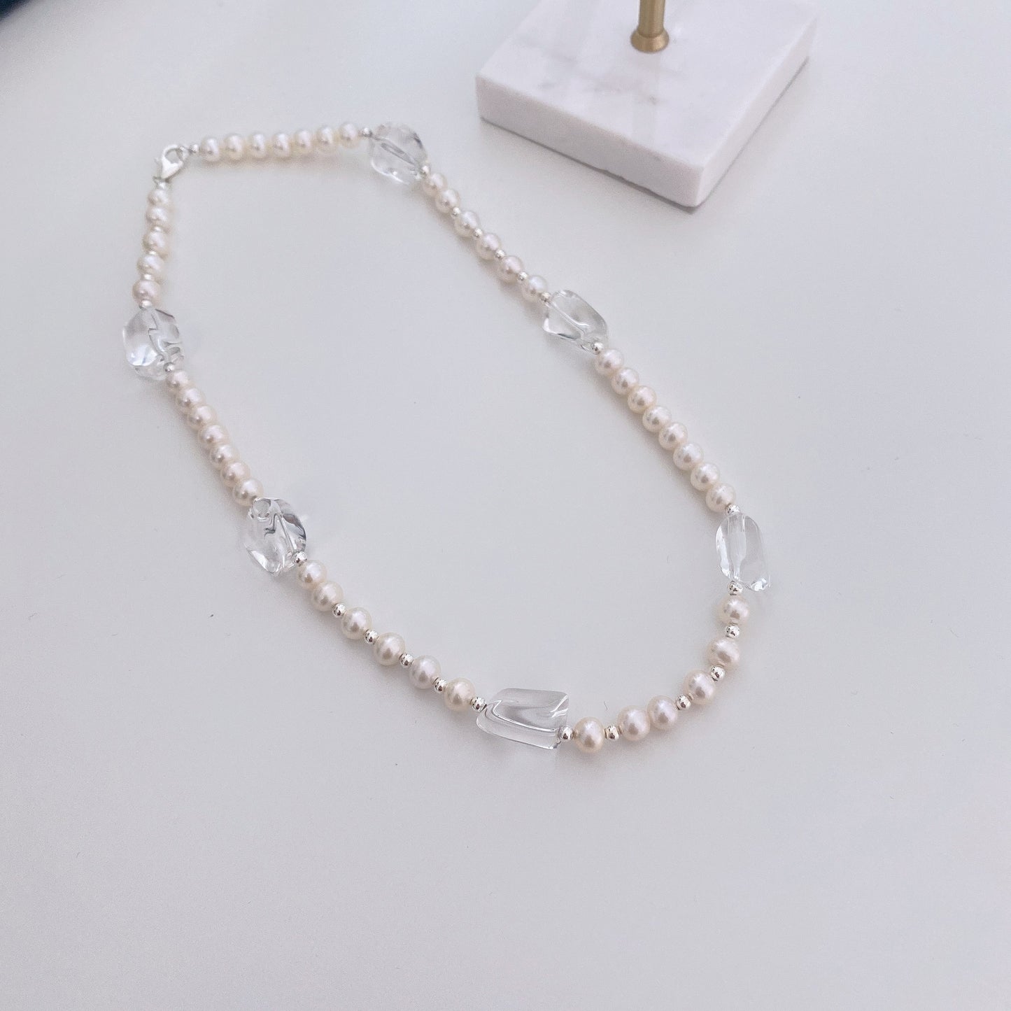 Annabella White Crystal Freshwater Pearl Necklace
