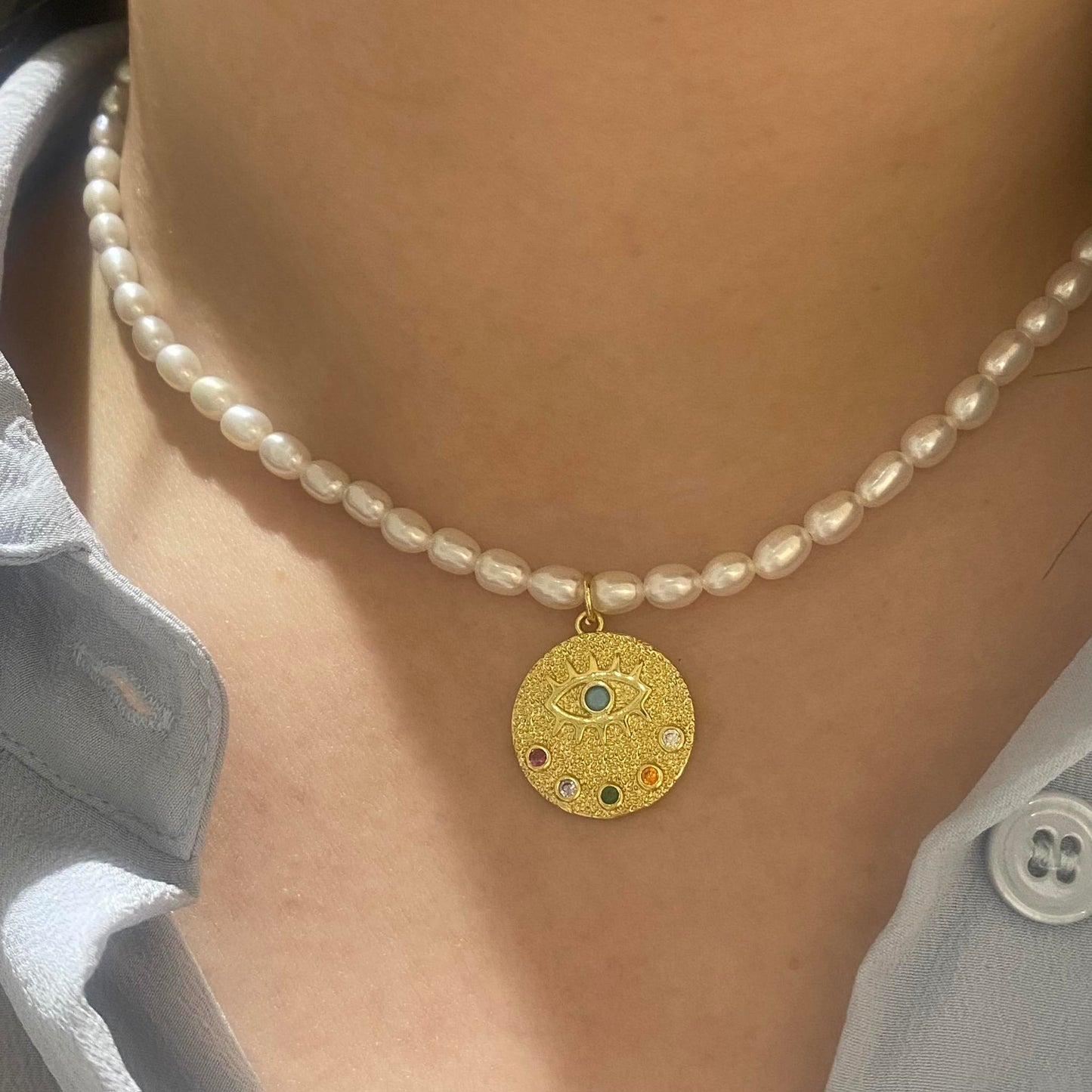 Iris Freshwater Pearl Necklace with Charm