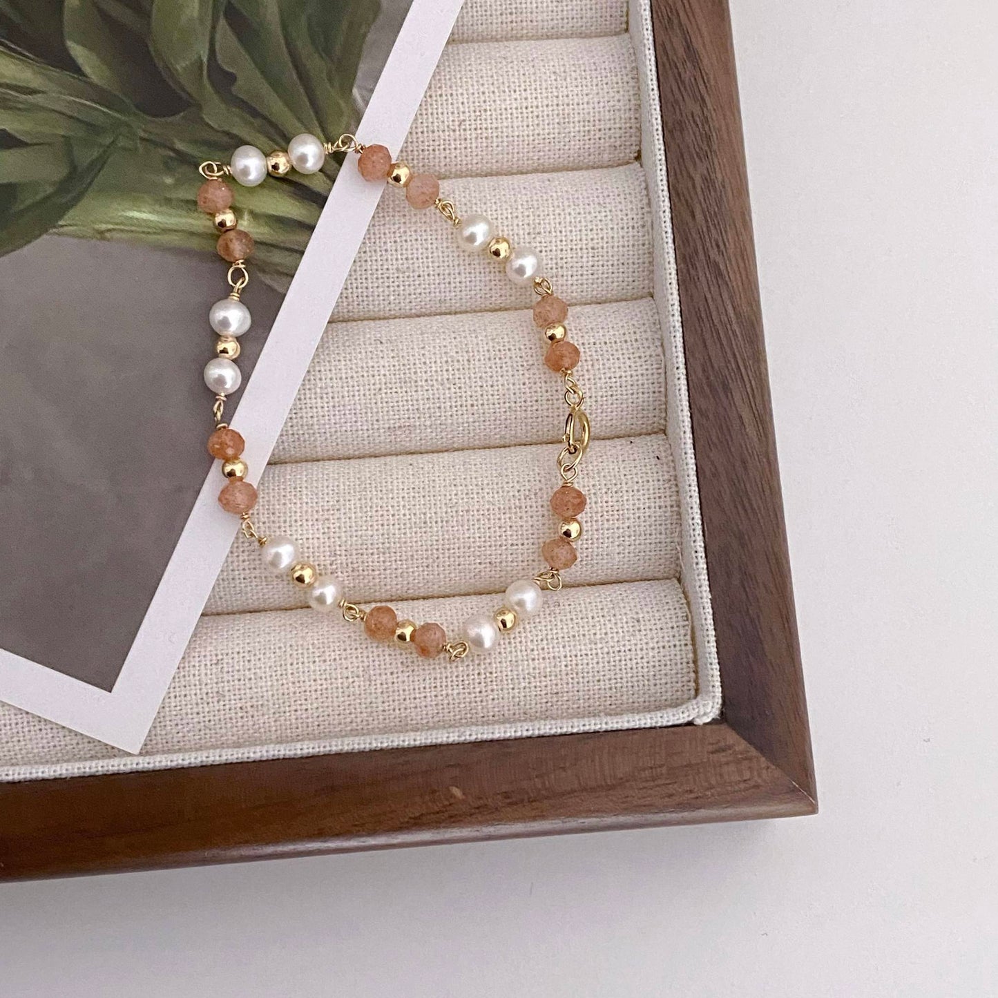 Olivia Peach Moonstone and Freshwater Pearl Bracelet