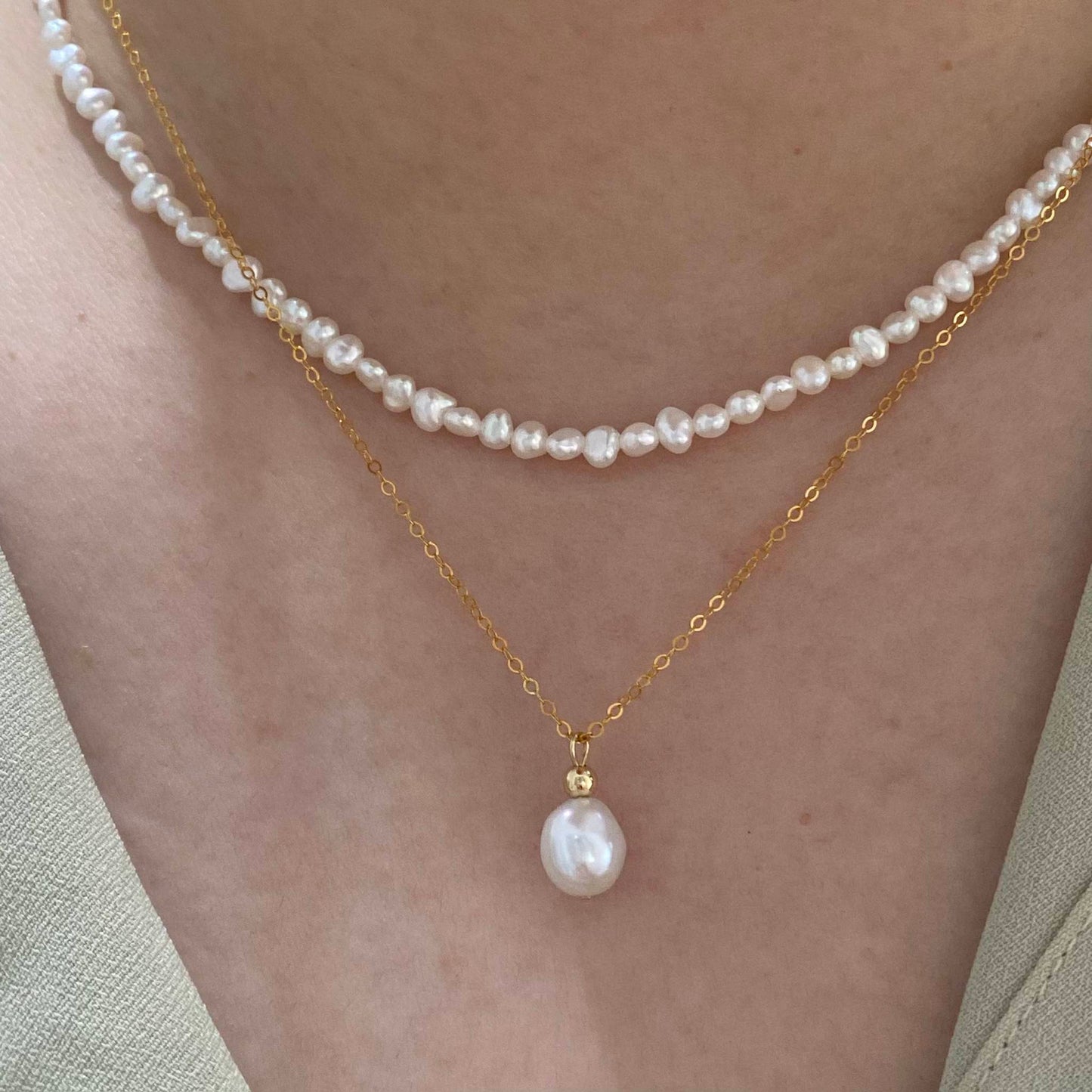 Minimalist Single Pearl Gold Filled Necklace