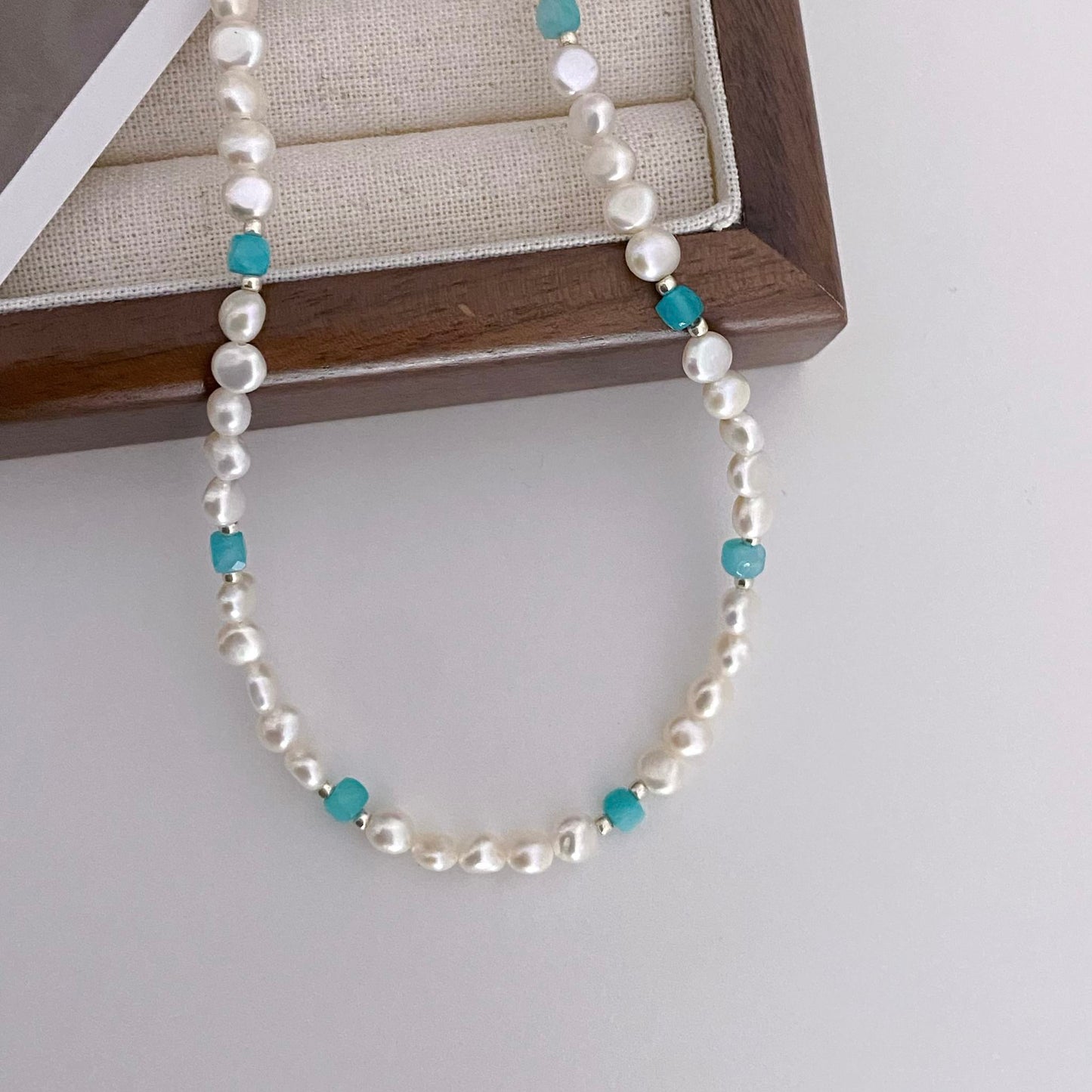 Londyn Amazonite and Freshwater Pearl Necklace