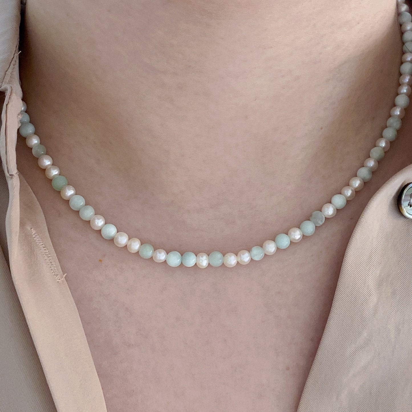 Naomi Larimar and Freshwater Pearl 4mm Necklace