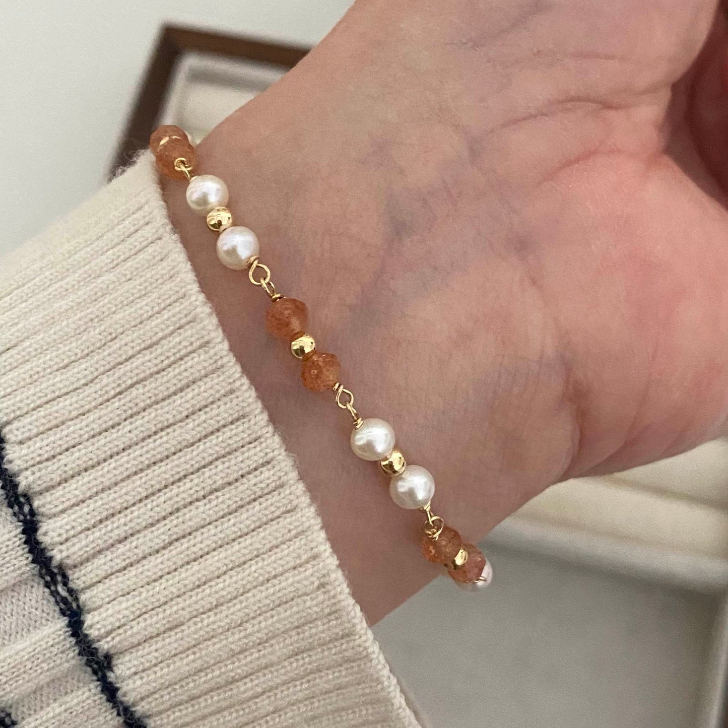 Olivia Peach Moonstone and Freshwater Pearl Bracelet