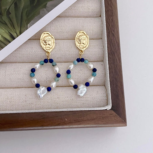 Ocean Natrual Stone And Freshwater Earring