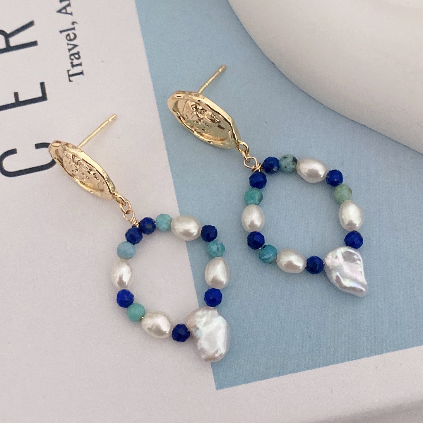 Ocean Natrual Stone And Freshwater Earring