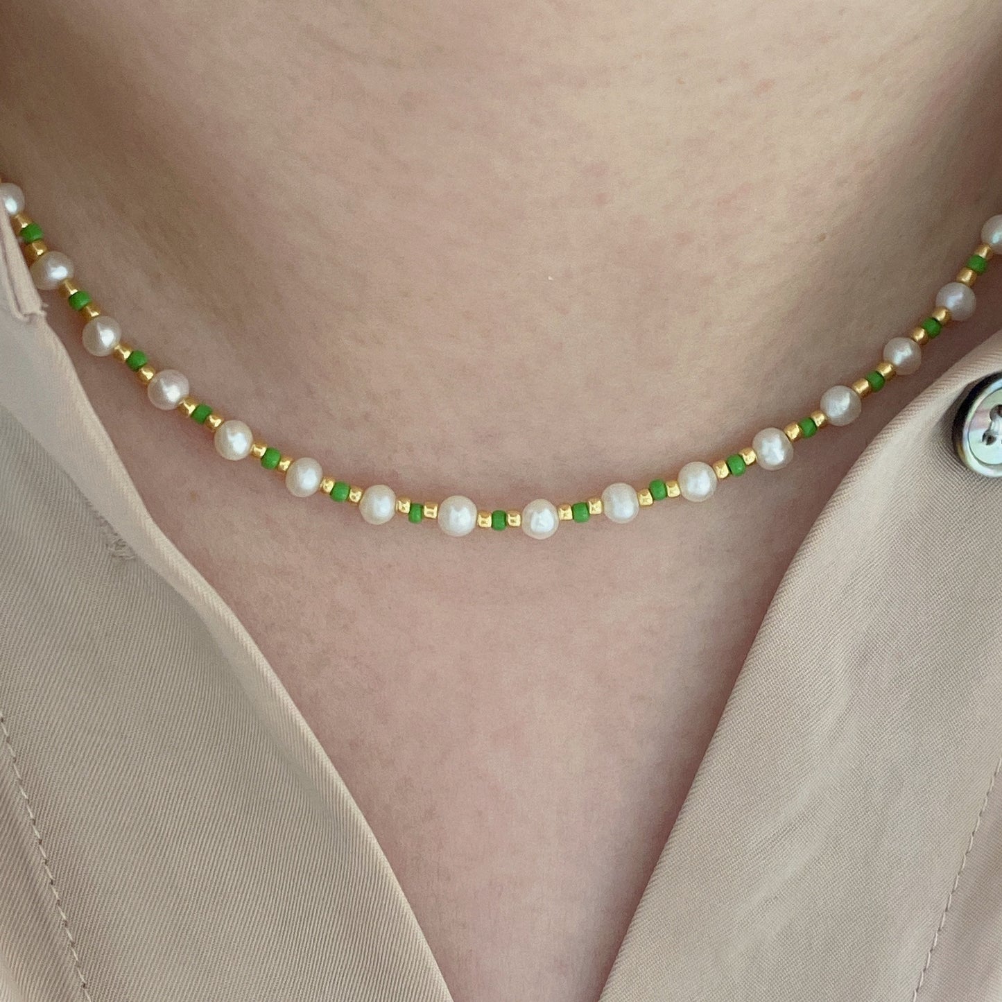 Green Mini Freshwater Pearl Necklace