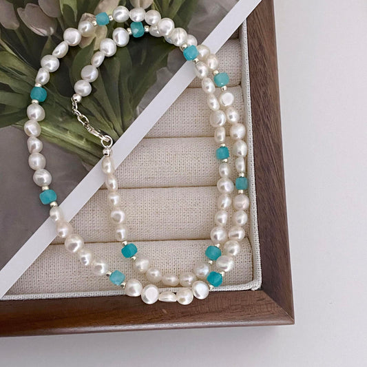 Londyn Amazonite and Freshwater Pearl Necklace