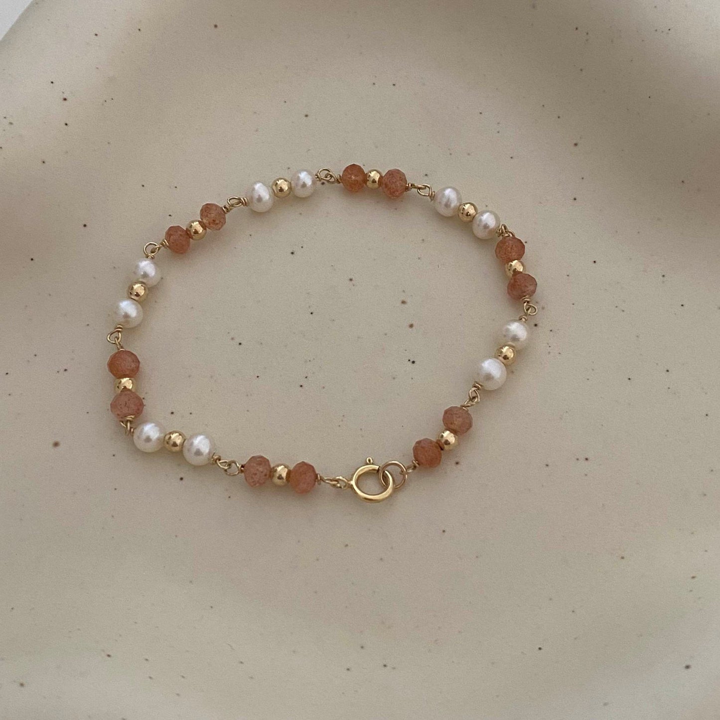 Olivia Peach Moonstone and Freshwater Pearl Bracelet