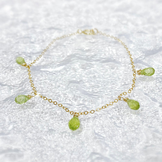 Gold filled chain with floating Peridot Bracelet