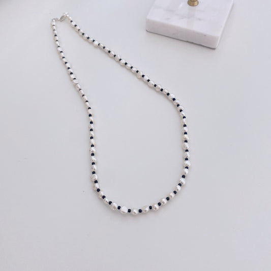 Maci Playful Black Beads and Irregular Freshwarer Pearl Necklace