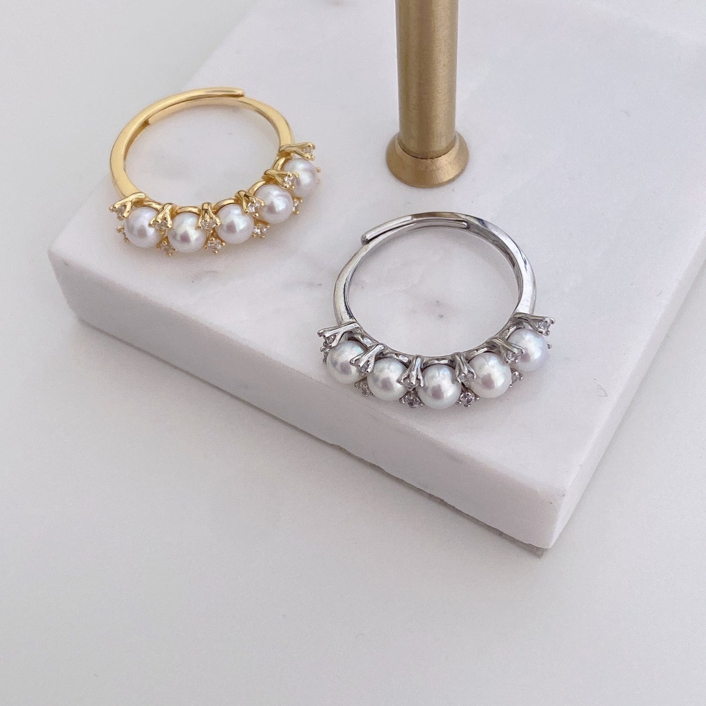 Ring Joyce Ajustable  Gold Plated Silver Freshwater Pearl