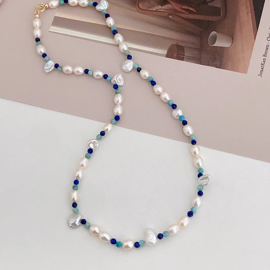 Ocean  Natural Stone and Freshwater Pearl Necklace