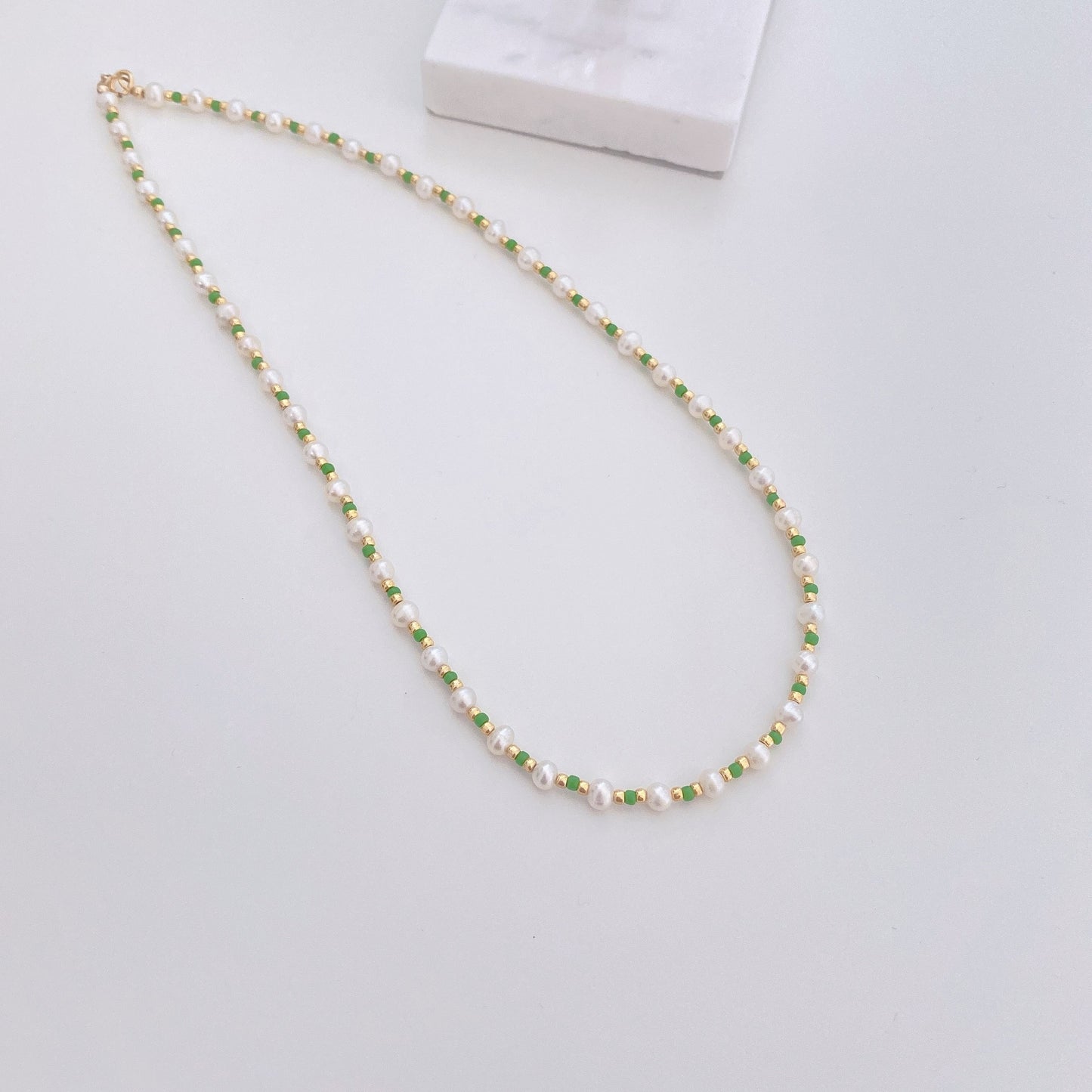 Green Mini Freshwater Pearl Necklace
