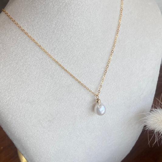 Minimalist Single Pearl Gold Filled Necklace