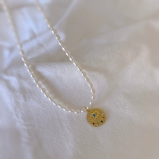 Iris Freshwater Pearl Necklace with Charm