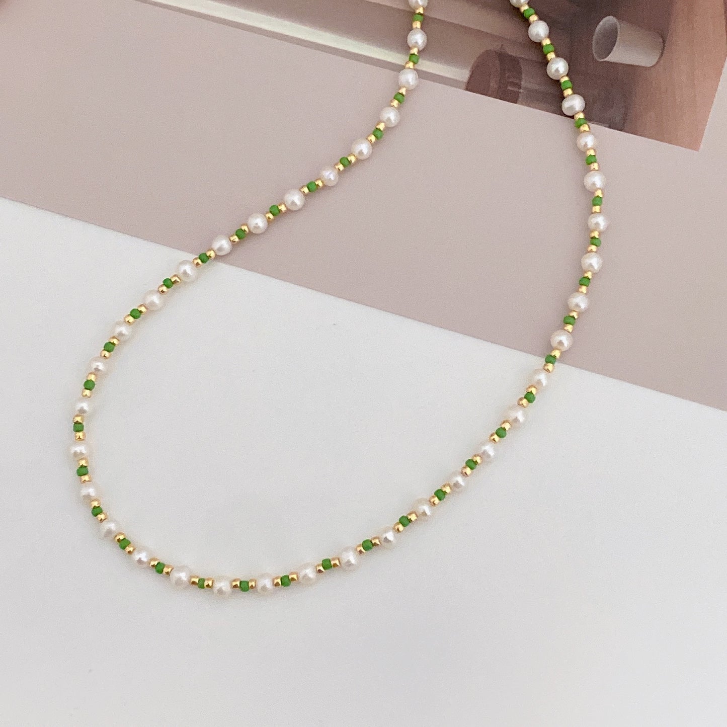Green Mini Freshwater Pearl Necklace