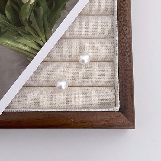 Minimalist Button Freshwater Pearl Stud Earring