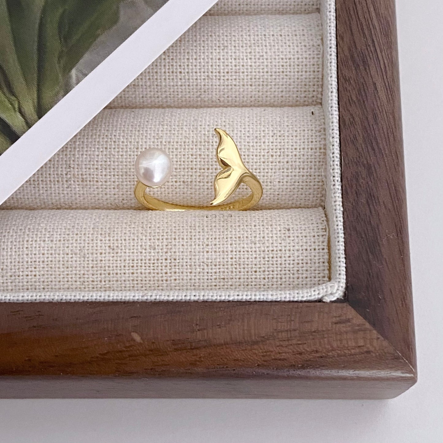 Ring Mermaid Tail and Freshwater Pearl Gold Plated Silver Ring