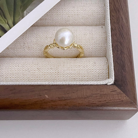 Ring Emery Adjustable Gold Plated Silver Freshwater Pearl Ring