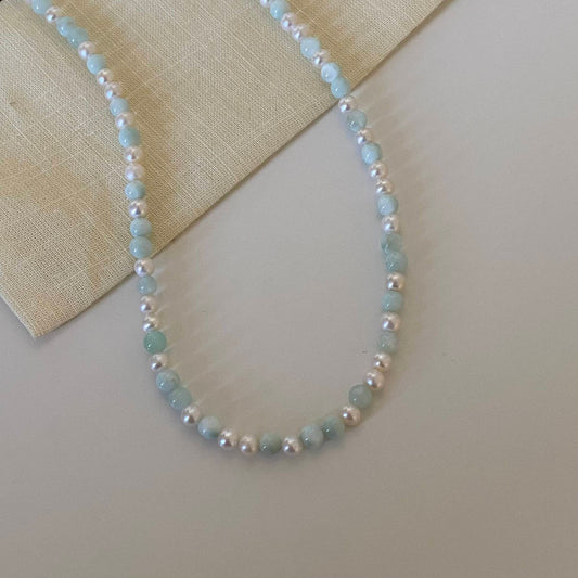 Naomi Larimar and Freshwater Pearl 4mm Necklace