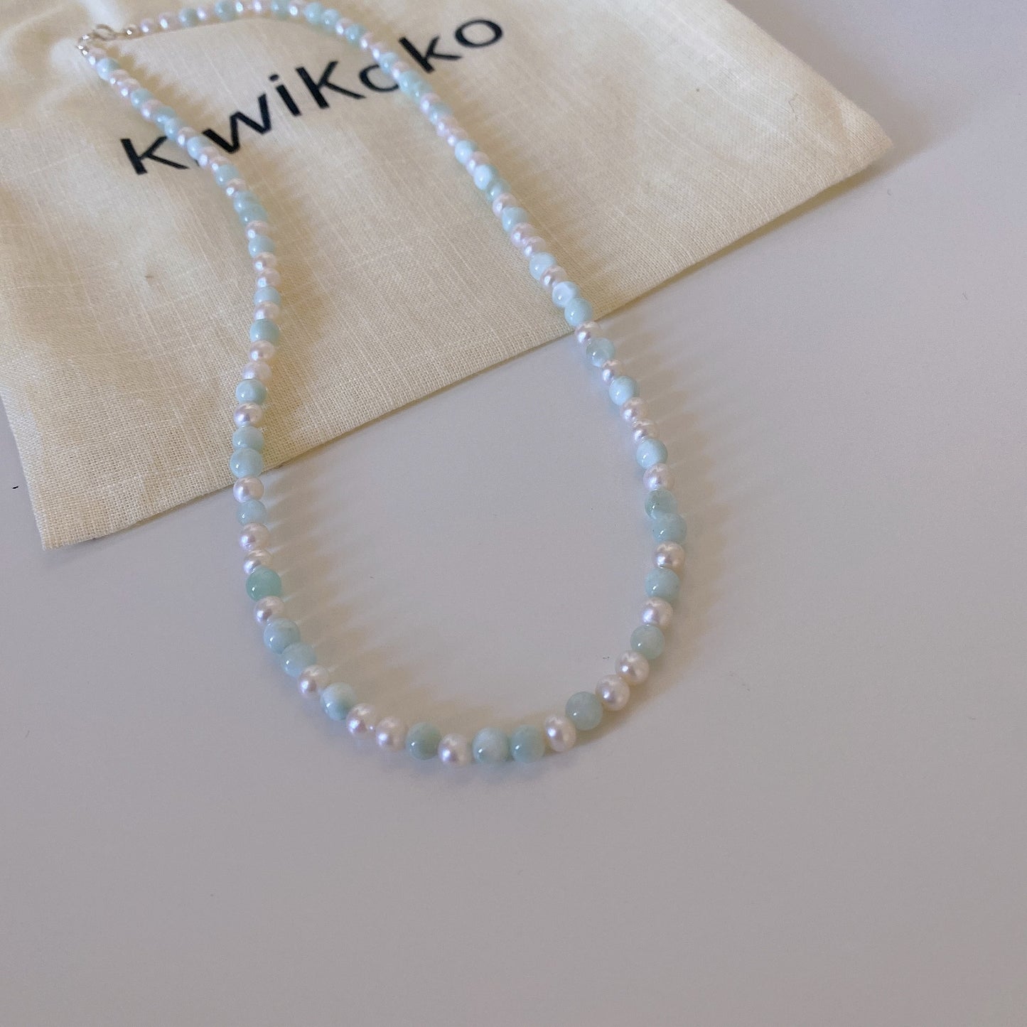 Naomi Larimar and Freshwater Pearl 4mm Necklace