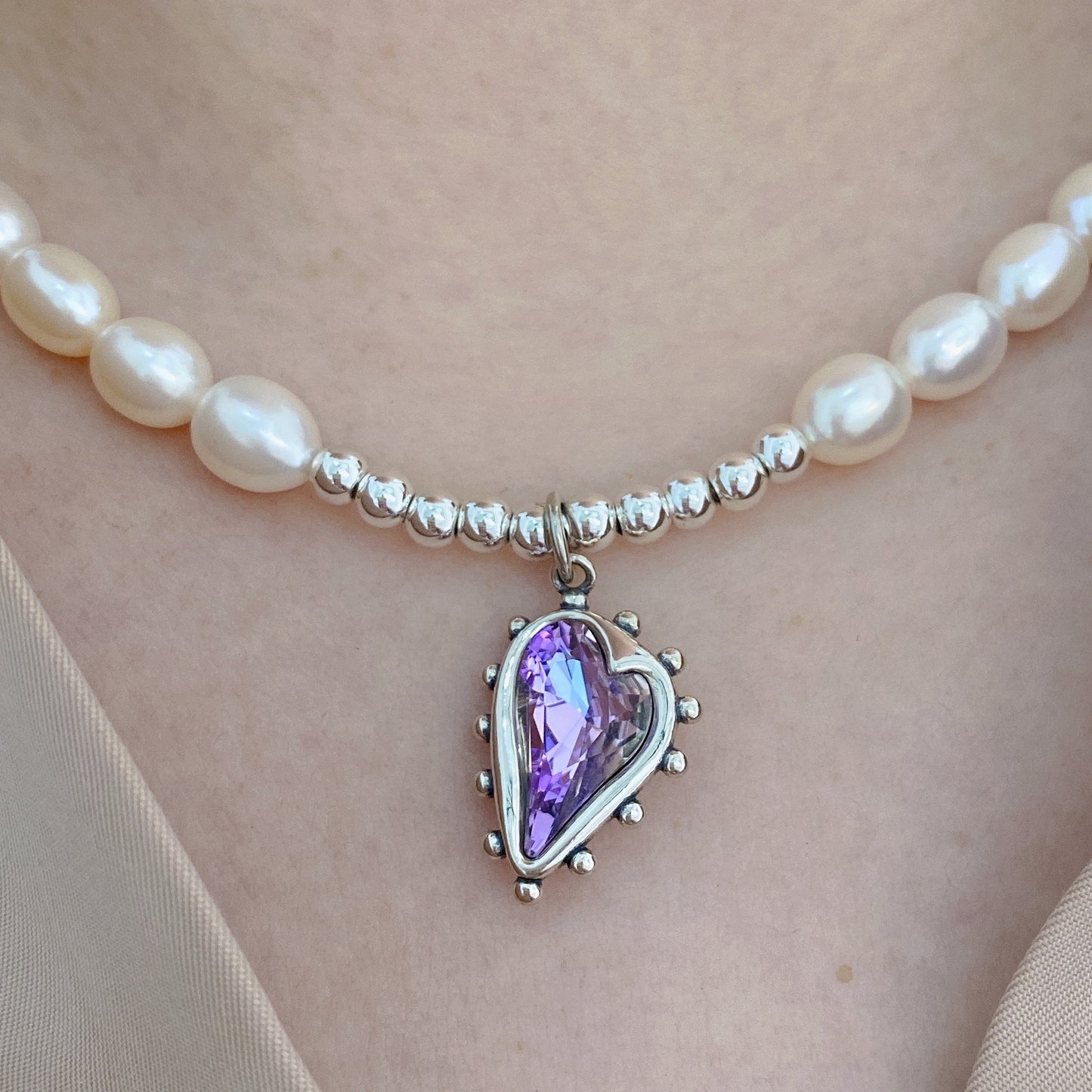 Victoria Heart Charm Freshwater Pearl Necklace