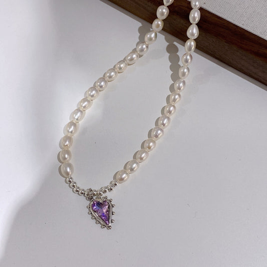 Victoria Heart Charm Freshwater Pearl Necklace